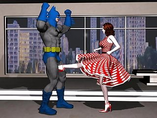 Rita Farr kicks Batman in the balls