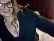 Girl in glasses teases then fucks pussy with toy.