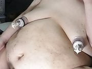 Fat bitch pig Shino blows a dildo with nipple vacuumer