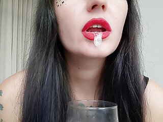 Special author&#039;s cocktail for the ugly slave from Nika Dominatrix. Yes, you nasty boy, you&#039;ll be drinking Mistress&#039; spit