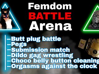 Femdom Battle Arena Wrestling Game FLR Pain Punishment CBT Buttplug Kicking Competition Humiliation Mistress Dominatrix