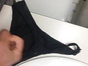 My tiny dick cums on girlfriend panties 