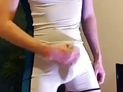 YOUNG WITH THICK COCK CUMMING IN MY WHITE WRESTLING UNIFORM