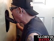 Gloryhole mature DILF blowing and tugging ebony cock