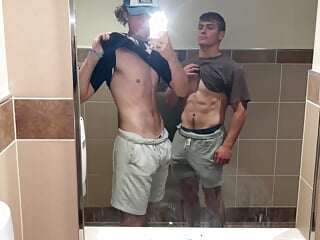 Getting horny young tall skinny white college twink jerking my dick and unloading a load from my massive balls