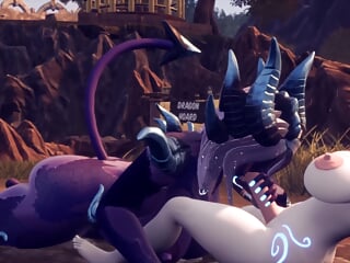 Human futanari fucking a devil futanari  which have a big dick in different position and changing roles and giving blowjobs