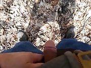 Thick cock pissing in forest.