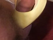 Shoefuck with yellow peeptoe heel