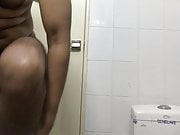 Desi Indian Big Black Fat Cock Hunk taking a bath and drying