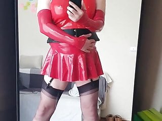 Rachel touches herself red latex...