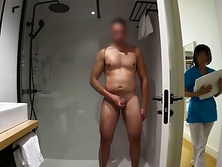 Dick Flash Cum, Fucking Room Service, Bathroom, Help