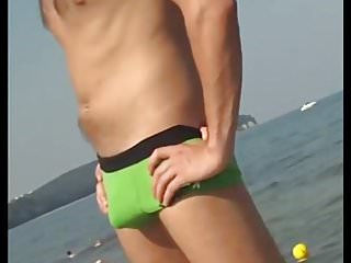 Speedo posing show bulge at seaside...