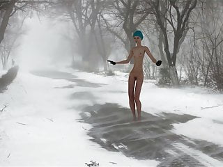 Nude Girl Dancing In Blizzard...