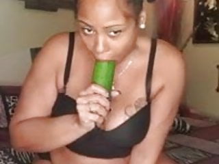 ebony thick milf sucks cucumber