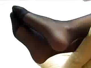 Nylon Feet, On Black, Foot Tease, Black