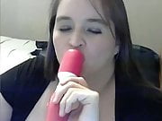 Fat with large breast masturbating on webcam