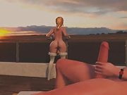 At sunset red shemale lady having sex with a young tranny bl