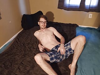 Nerdy Short Haired Twink Jerking Fat Cock