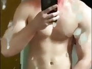 Twink jerked off, cum all over the mirror