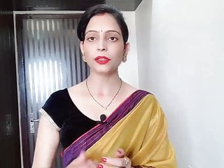 Indian Desi Bhabhi Wearing Yellow Saree In Front Of Devar 