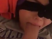 She deepthroats her bf's big cock while blindfolded