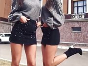 Sexy russian twins in short skirts and high heels