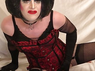 Horny drag queen grinds on dildo...