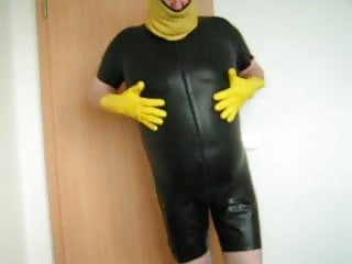 In my tight rubber short suit...