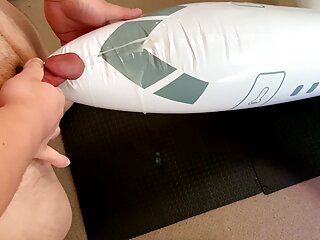 small penis rubbing and cumming on an inflatable