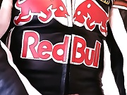 Redbull leather jacket wank and cum