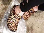 My girlfriends leopard crocs