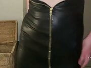 Small tits arse amateur English Milf tight leather dress 