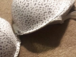 Stroking With Wifes Bras And Some Panties Cumshot On Bra