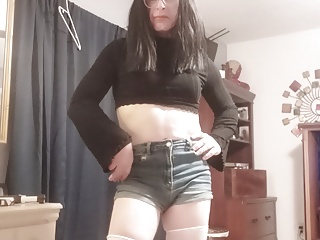 Shaved Crossdresser In Black Panties...