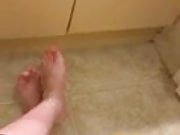 Alexis Black rubs feet and toes in leggings